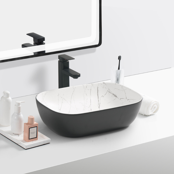 Dual color Black outer and White marbel inside Basin