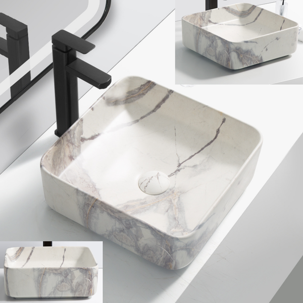 Square Marble White Art Basin
